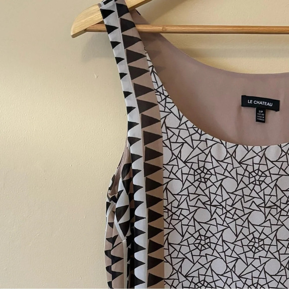 Le Chateau| Tan/Black Geometric Print Lined Tunic Lightweight Sleeveless Top S - Picture 2 of 7